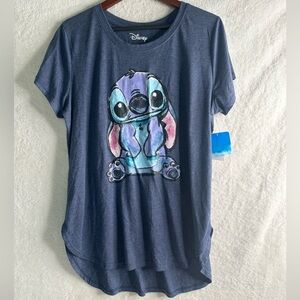 Disney Womens Shirt Blue Stitch Graphic Short Sleeve Hi-Low Hem Size XXL/ XXG